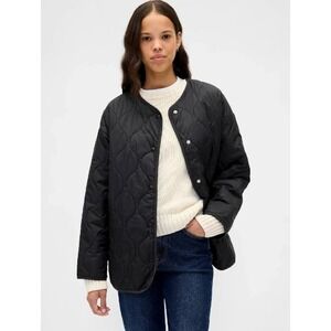 GAP Quilted Liner Jacket Womens M Black Lightweight Primaloft Water Resistant